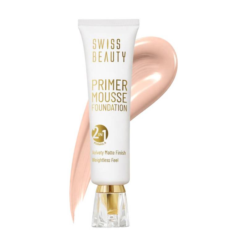Swiss Beauty Primer Mousse Foundation 2 In 1 Velvety Matte Finish Weightless Feel - 03 Natural Beige