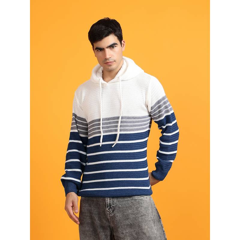 Kvetoo Men White Stripes Acrylic hoodie (L)