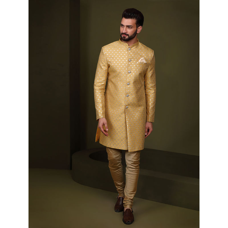 KISAH Men Mustard Sherwani (Set of 2) (S)