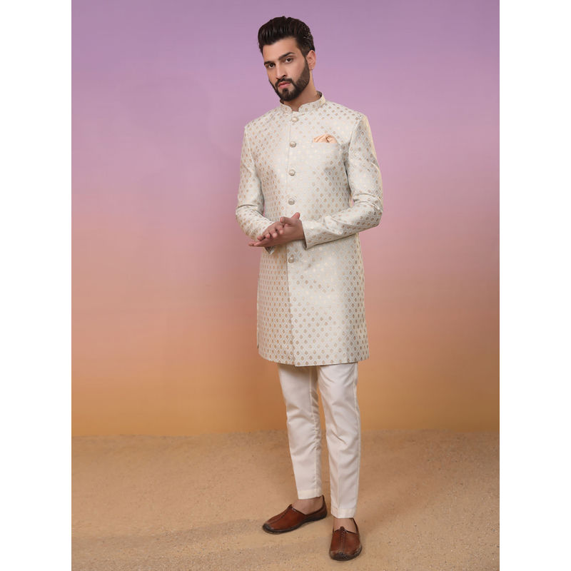 KISAH Men Beige Sherwani (Set of 2) (L)
