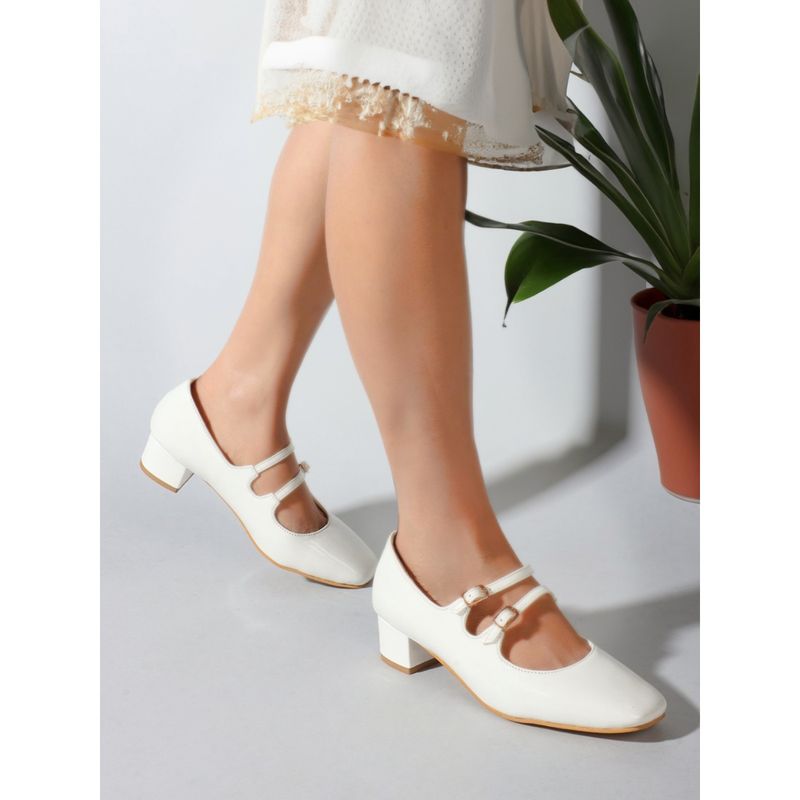 ELLE White Closed Back Solid Party Pumps Heels (EURO 40)