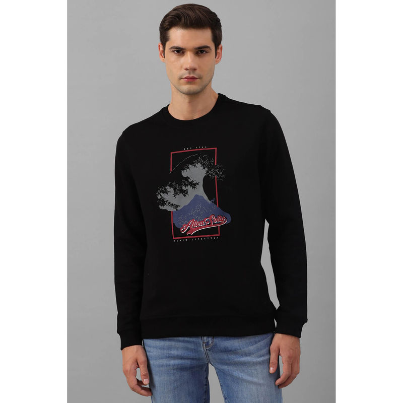 Allen Solly Men Black Regular Fit Graphic Printed Full Sleeves Sweatshirt (S)