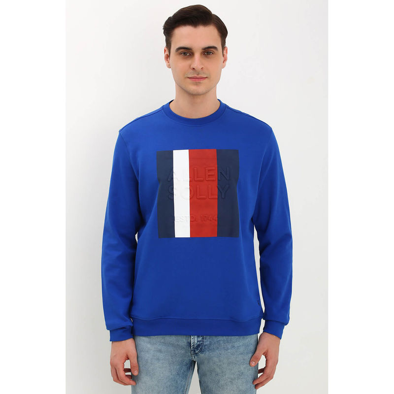 Allen Solly Men Blue Regular Fit Graphic Printed Full Sleeves Sweatshirt (S)