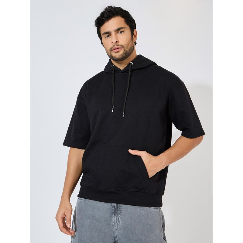 Styli Black Relaxed Fit Dropped Shoulder Hoodie (L)