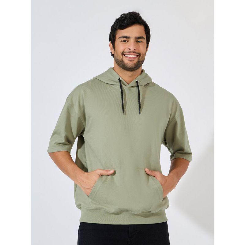 Styli Khaki Relaxed Fit Dropped Shoulder Hoodie (M)