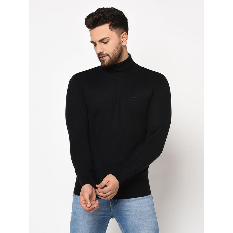 98 Degree North Black Solid High Neck Full Sleeve Sweater (S)