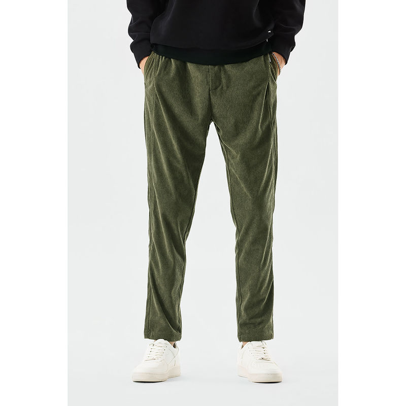 Snitch Olive Corduroy Relaxed Casual Trouser for Men (34)