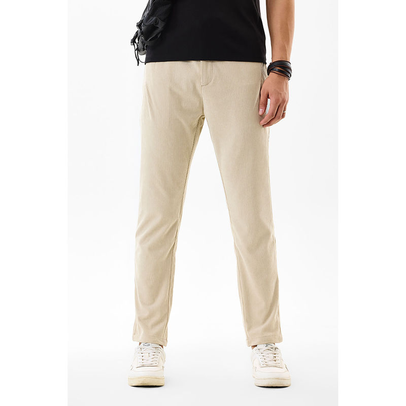 Snitch Beige Corduroy Relaxed Casual Trouser for Men (32)