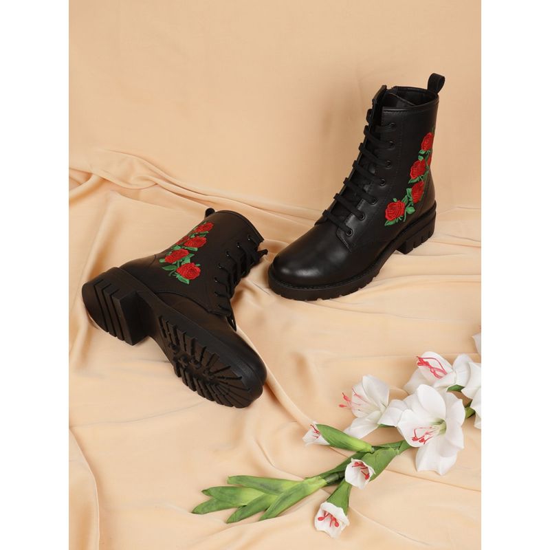 Truffle Collection Black Floral Boots (UK 3)