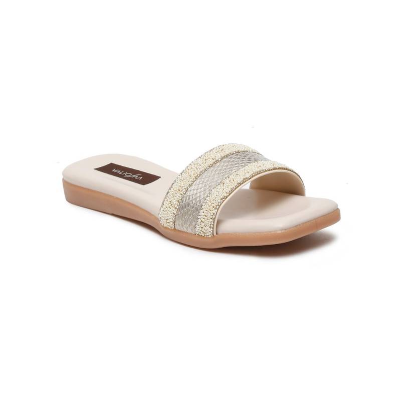 VALIOSAA Cream Woven Design Casual Flats (EURO 40)