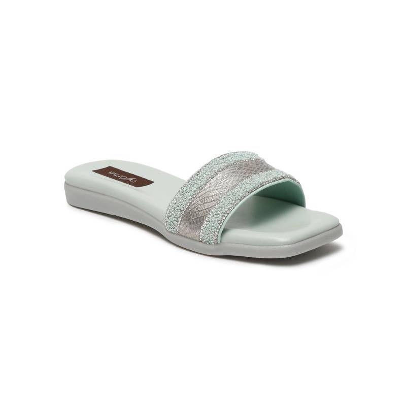VALIOSAA Sea Green Woven Design Casual Flats (EURO 37)