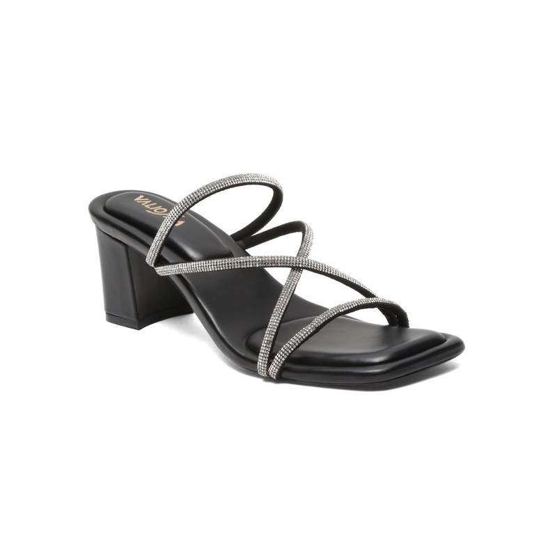 VALIOSAA Black Embellished Party Heeled Sandals (EURO 36)