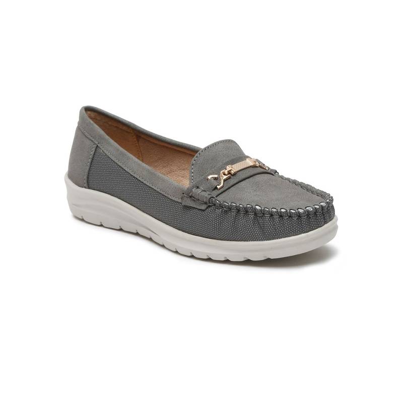 VALIOSAA Grey Textured Smart Casual Loafers (EURO 36)