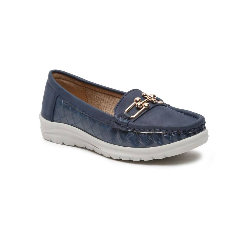 VALIOSAA Navy Blue Textured Smart Casual Loafers (EURO 39)