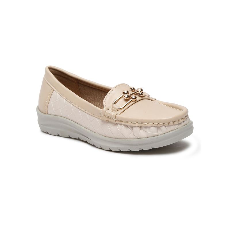 VALIOSAA Cream Textured Smart Casual Loafers (EURO 41)