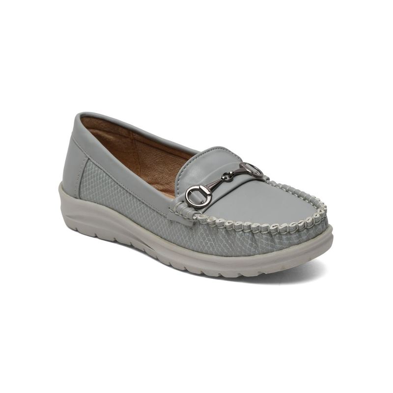 VALIOSAA Grey Textured Smart Casual Loafers (EURO 36)