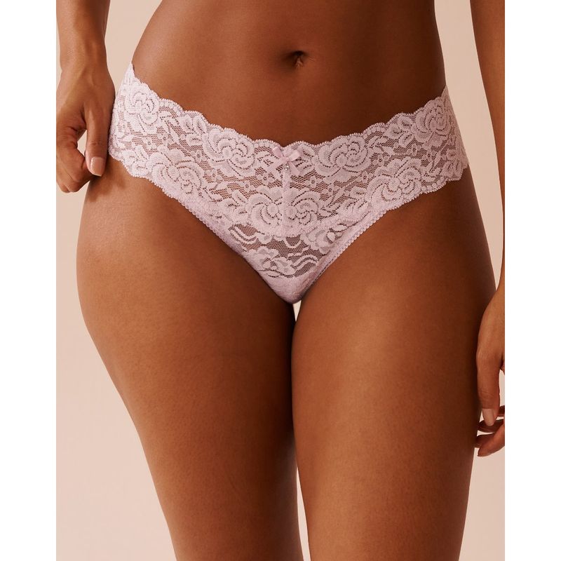 La Vie En Rose Purple Microfiber and Wide Lace Band Thong Panty (L)