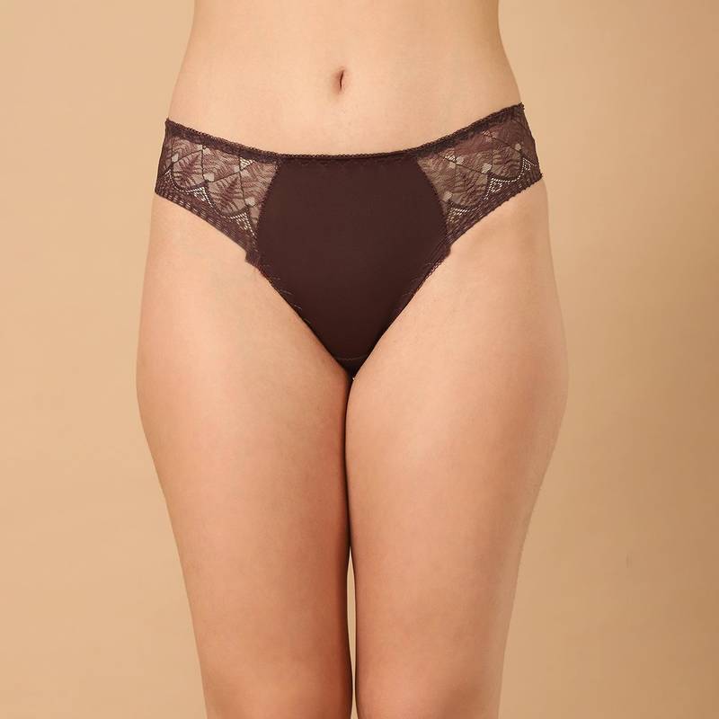 PrettyCat Brown Mid Rise Sexy Lace Bikini Panty for Women (L)