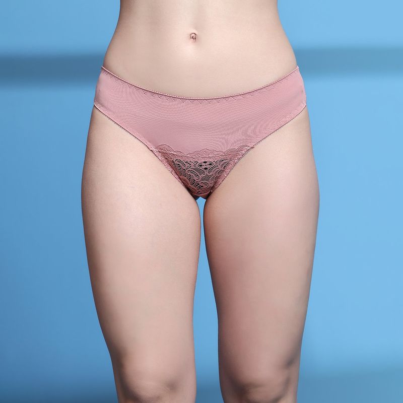 PrettyCat Mauve Mid Rise Sexy Lace Bikini Panty for Women (L)