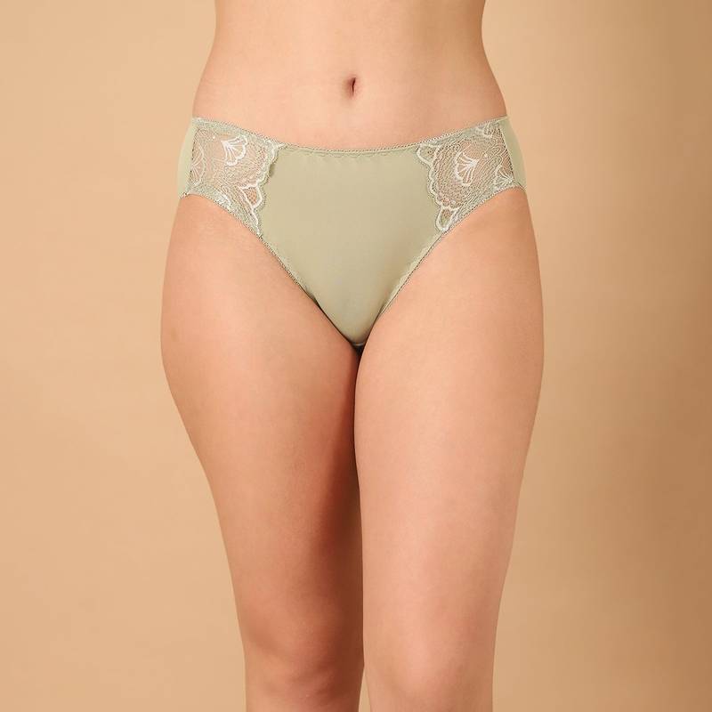 PrettyCat Green Mid Rise Sexy Lace Bikini Panty for Women (L)