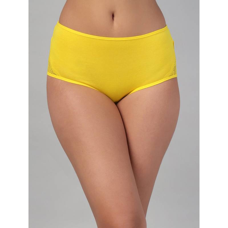 Clovia Yellow Cotton High Waist Outer Elastic Hipster Panty (L)