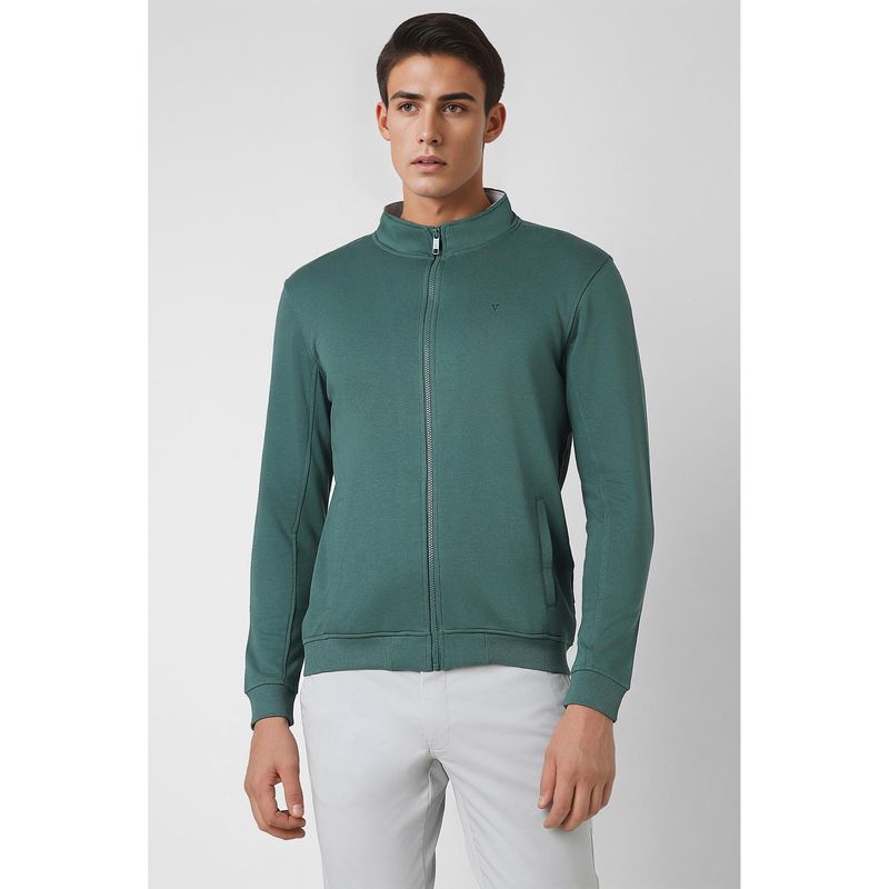 Van Heusen Men Green Solid Crew Neck Jacket (M)
