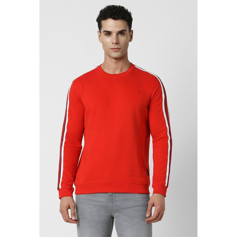 Van Heusen Men Red Solid Crew Neck Sweatshirt (S)