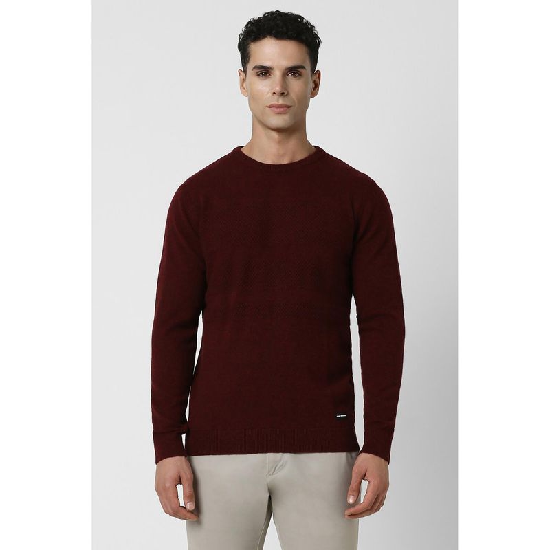 Van Heusen Men Maroon Self Design Crew Neck Sweater (XL)