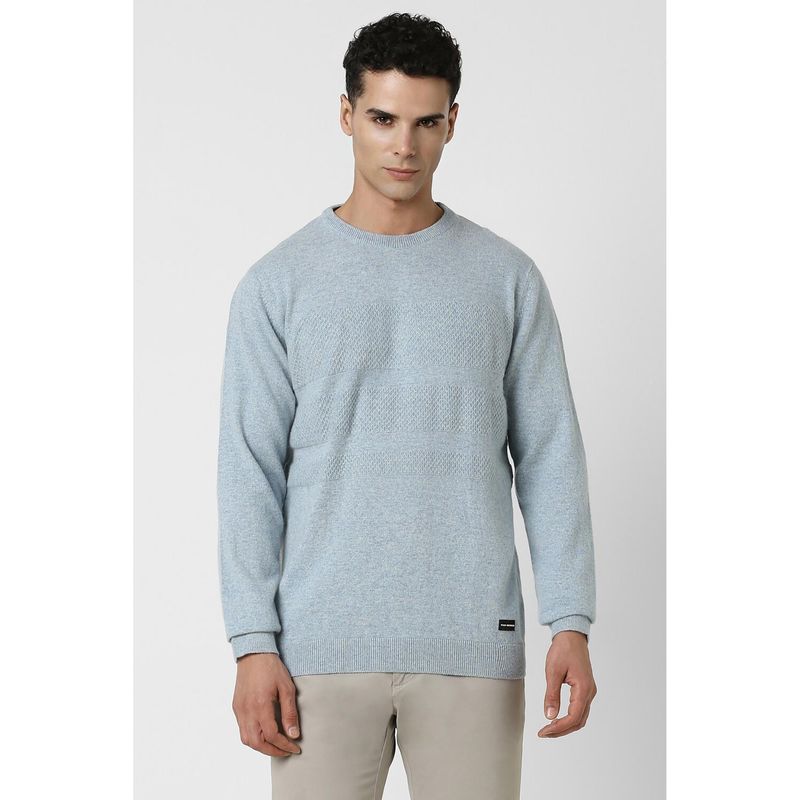 Van Heusen Men Blue Self Design Crew Neck Sweater (L)