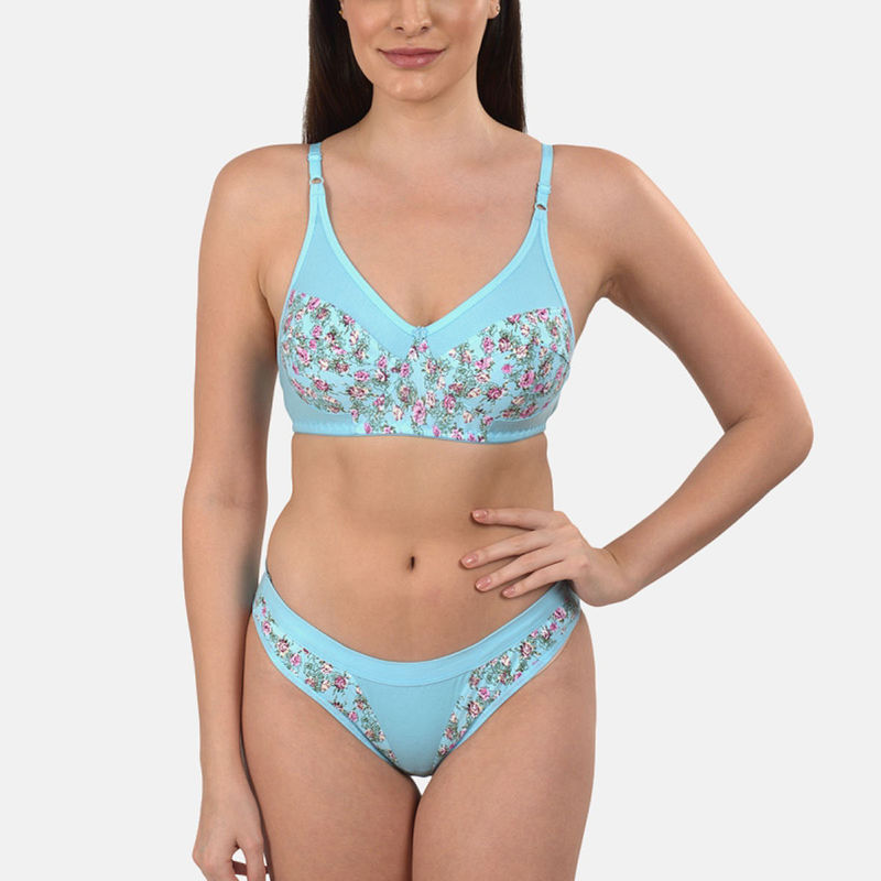 Mod & Shy Non Padded,Non Wired Lingerie Set - Blue (32B)