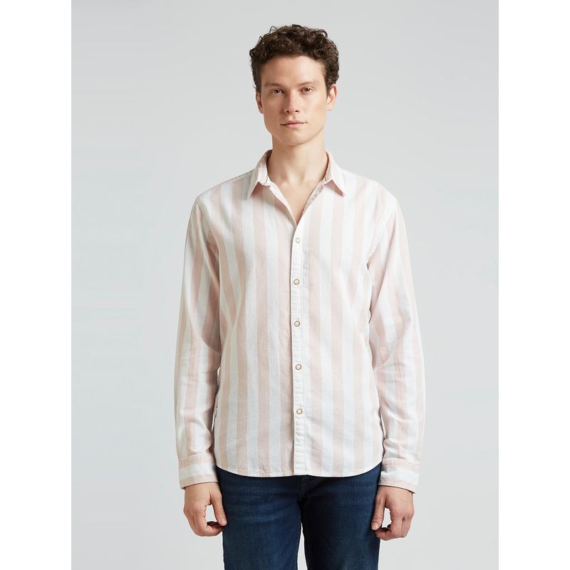 Pepe Jeans Pink Stripes Full Sleeved Shirt (M)