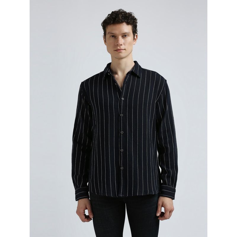 Pepe Jeans Black Stripes Full Sleeved Shirt (M)
