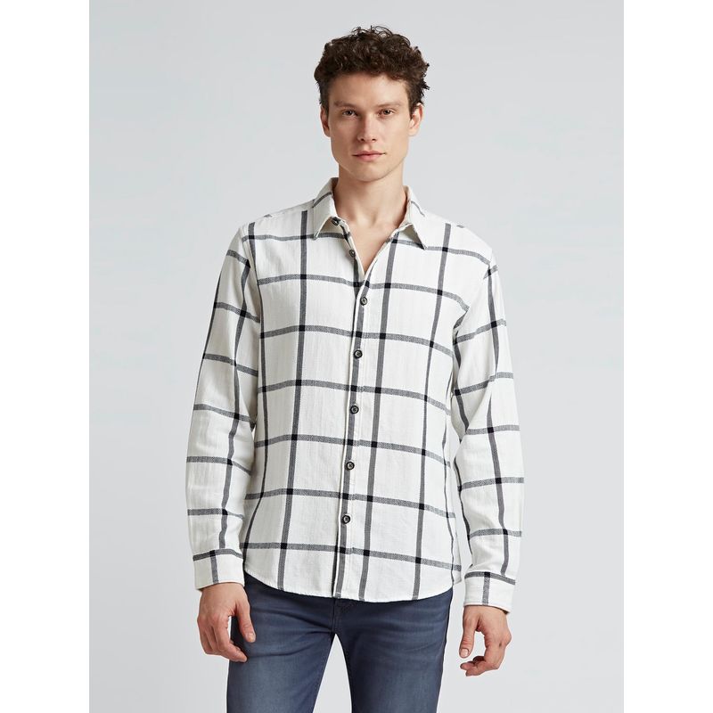 Pepe Jeans White Checked Full Sleeved Shirt (M)
