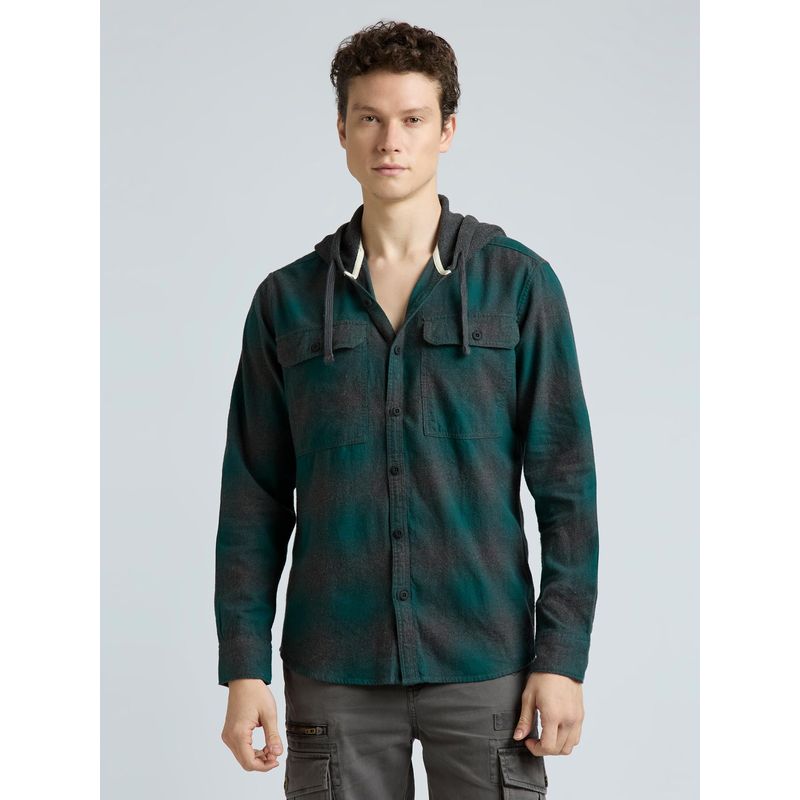 Pepe Jeans Teal Checked Full Sleeved Shirt (M)