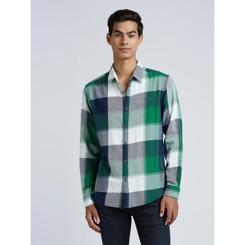 Pepe Jeans Green Checked Full Sleeved Shirt (2XL)