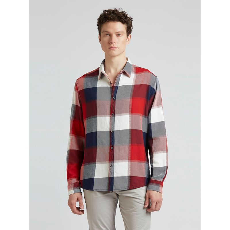 Pepe Jeans Red Checked Full Sleeved Shirt (XL)