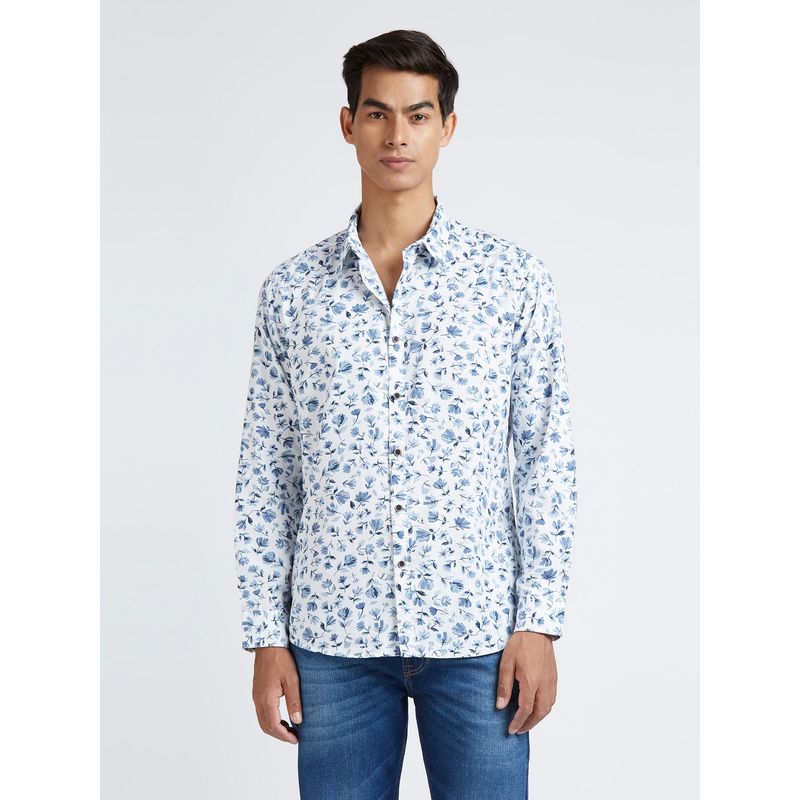 Pepe Jeans Blue Floral Print Full Sleeve Shirt (L)