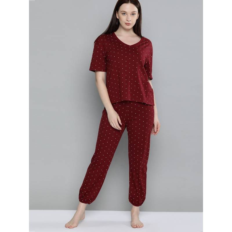 Chemistry Printed Night Suit - Brown (S)
