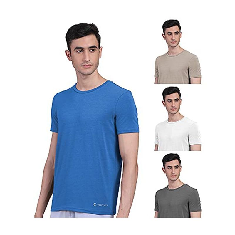 FREECULTR Mens Bamboo Undershirt Anti Microbial Lounge Wear T-Shirt (Pack of 4) (L)