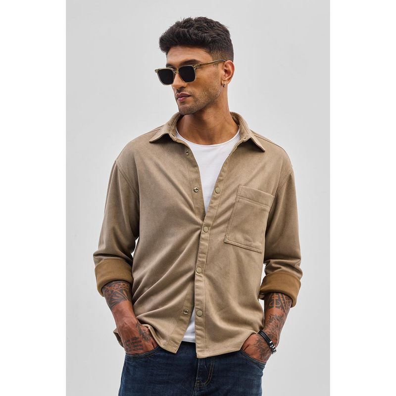 Snitch Beige Suede Snap Button Shirt (2XL)
