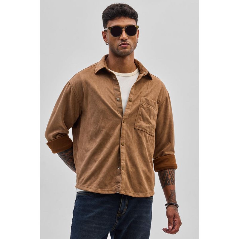 Snitch Light Brown Suede Snap Button Shirt (2XL)