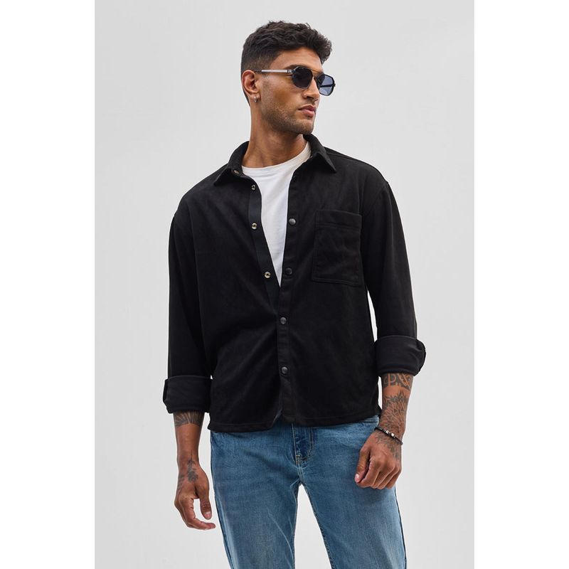 Snitch Black Suede Snap Button Shirt (L)