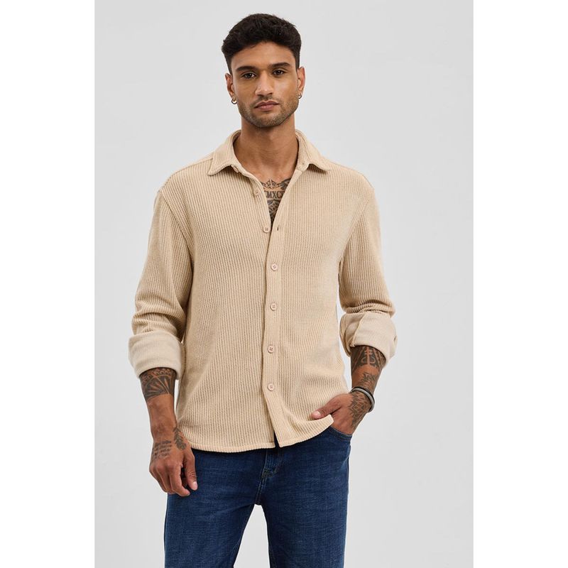 Snitch Beige Knitted Relaxed Fit Shirt (XL)