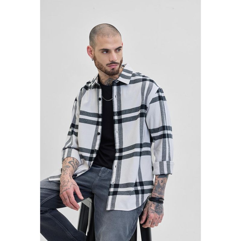 Snitch Grey Checks Relaxed Fit Shirt (M)