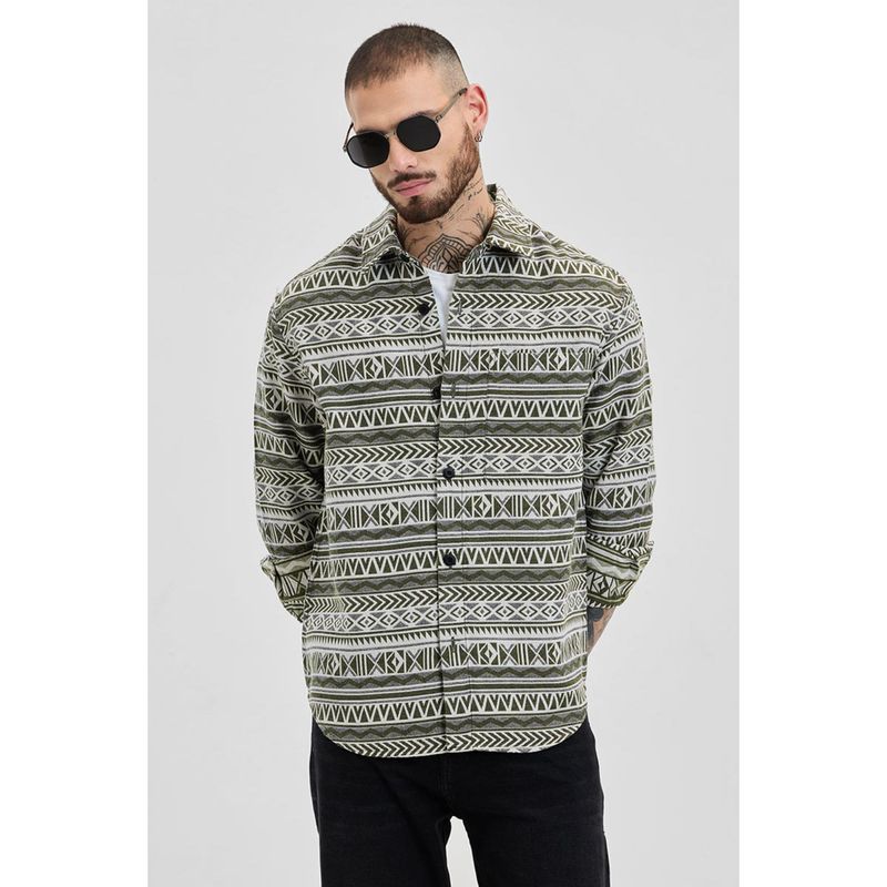 Snitch Olive Aztec Relaxed Fit Shirt (M)