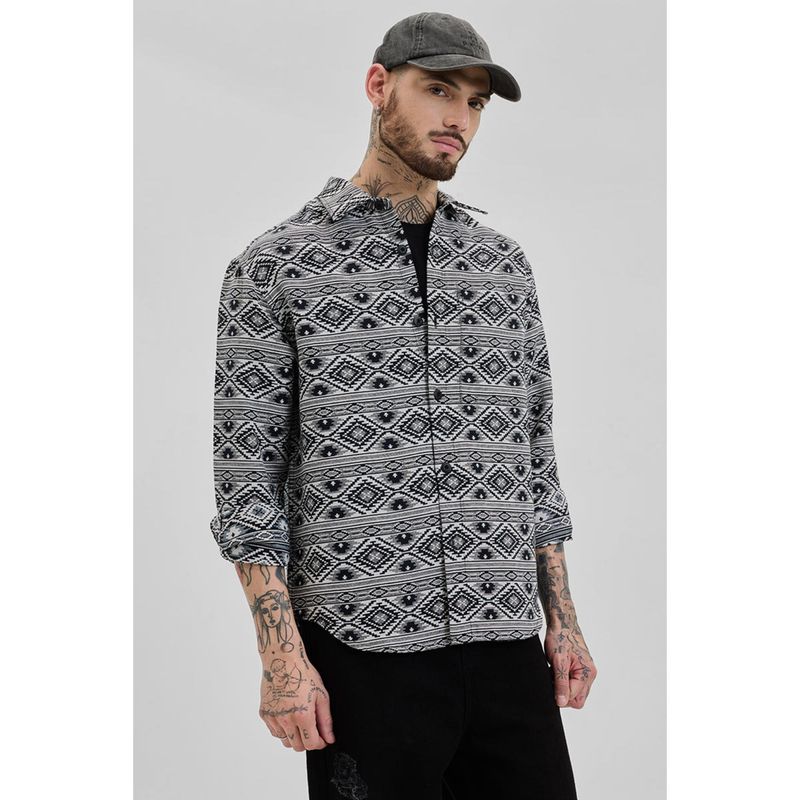 Snitch White Aztec Relaxed Fit Shirt (XS)