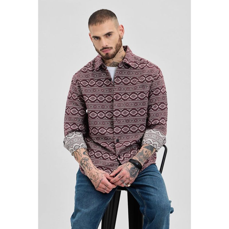 Snitch Maroon Aztec Relaxed Fit Shirt (L)