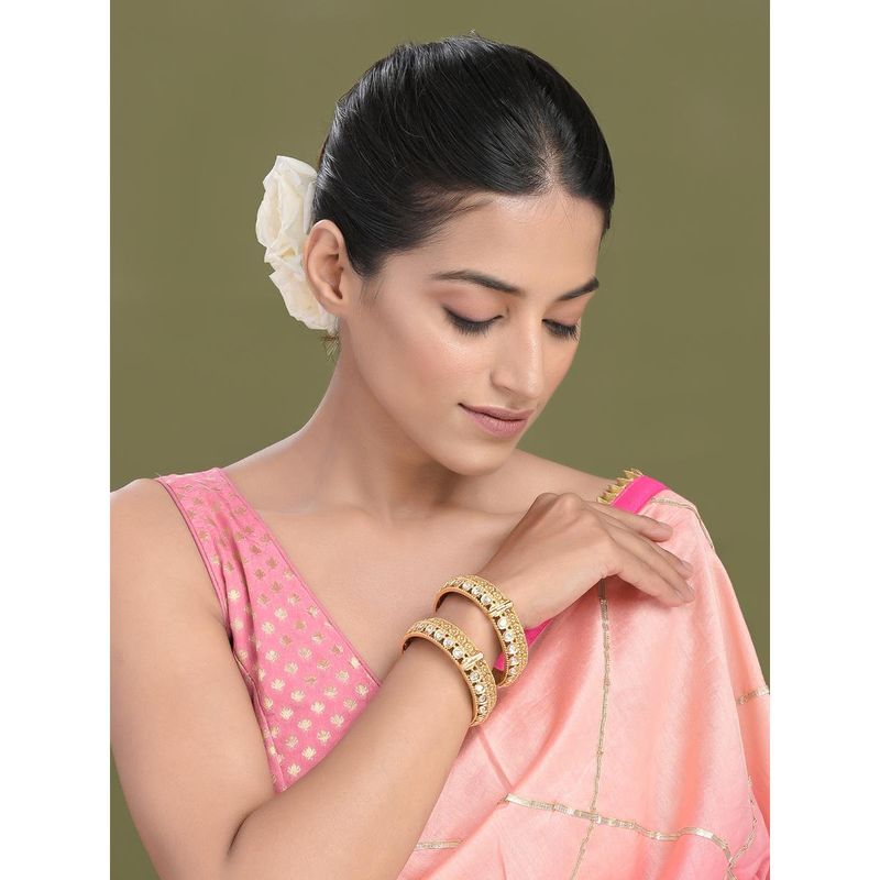 Designbox Openable Gold Tone Kundan Broad Bangles (2.2)
