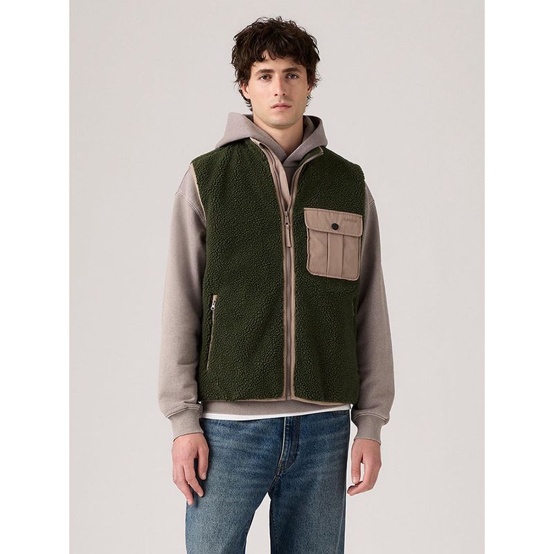 Levi's Men's Solid Olive Sleeveless Jacket (M)