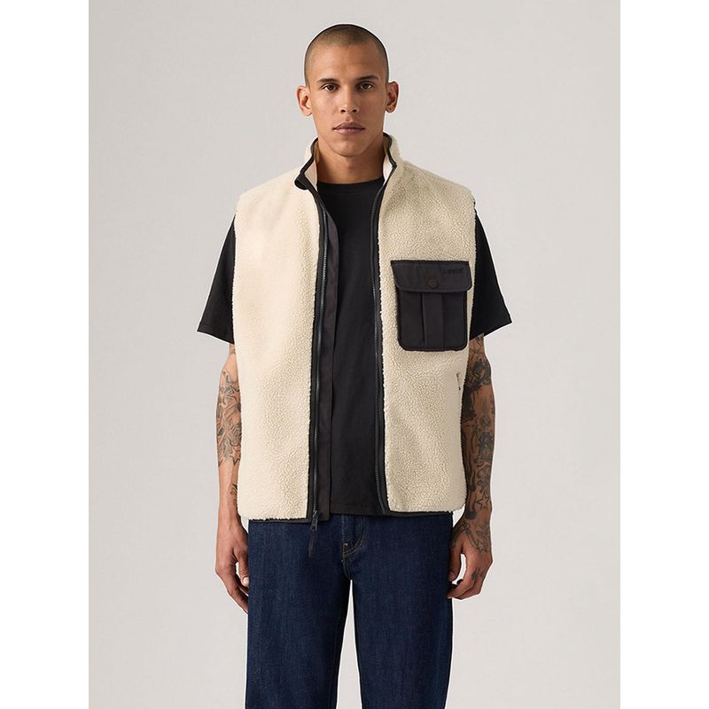 Levi's Men's Solid Cream Sleeveless Jacket (L)